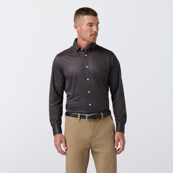 Men's Mizzen + Main | Tonal Woven Tile Halyard Long Sleeve Dress Shirt | Espresso