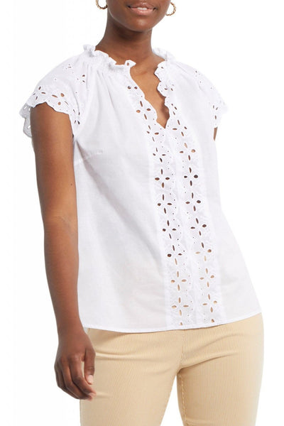 Women's Tribal | Cap Sleeve Eyelet Top | White