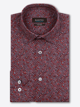 Men's Bugatchi | James Abstract Woven OoohCotton Shirt | Ruby