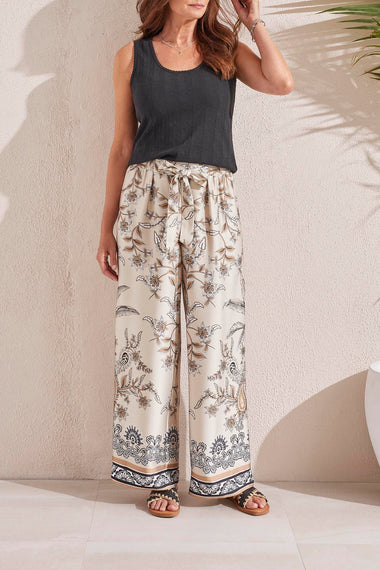 Women's Tribal Jeans | French Oak Border Print Pant | Cream