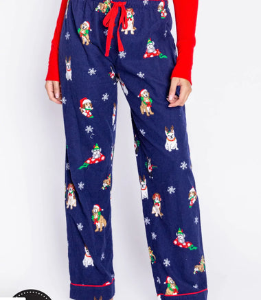 Women's P.J. Salvage | Dog Print Flannel Pajama Bottoms | Navy