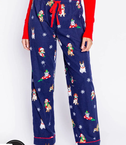 Women's P.J. Salvage | Dog Print Flannel Pajama Bottoms | Navy