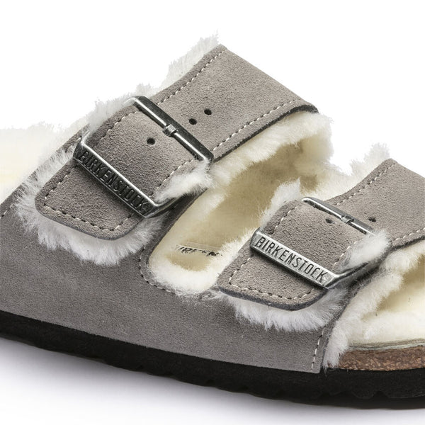 Women's Birkenstock | Arizona Shearling Suede Leather Shoe |Stone Coin