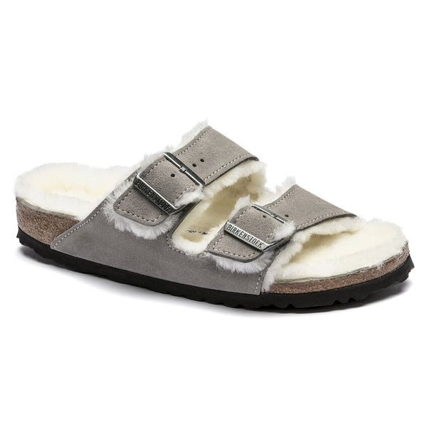 Women's Birkenstock | Arizona Shearling Suede Leather Shoe |Stone Coin