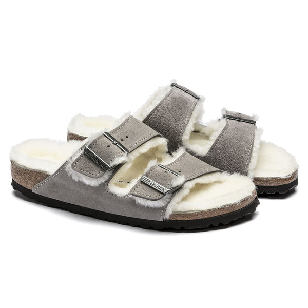 Women's Birkenstock | Arizona Shearling Suede Leather Shoe |Stone Coin