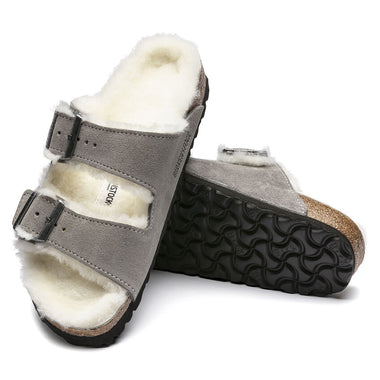 Women's Birkenstock | Arizona Shearling Suede Leather Shoe |Stone Coin