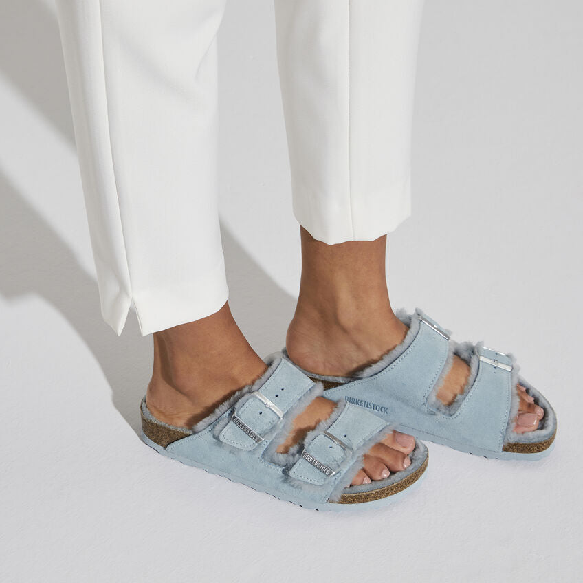 Birkenstock | Arizona Fur Shearling Sandal | Light Blue - F.L. CROOKS.COM