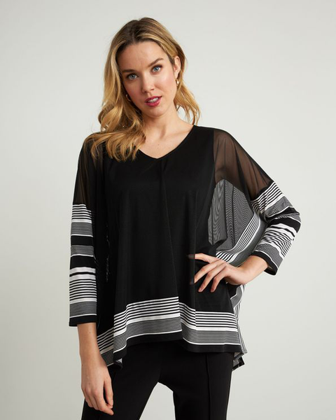 Women's Joseph Ribkoff | Striped Mesh Tunic Top | Black and White