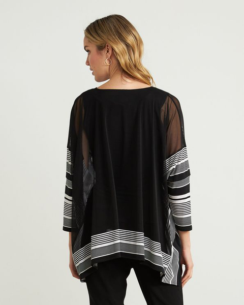 Women's Joseph Ribkoff | Striped Mesh Tunic Top | Black and White