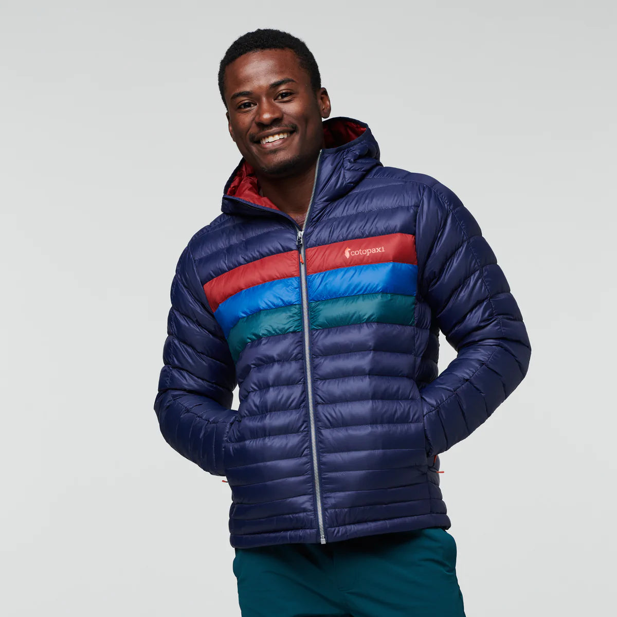 Men's Cotopaxi | Fuego Hooded Down Jacket | Maritime/Currant Stripes