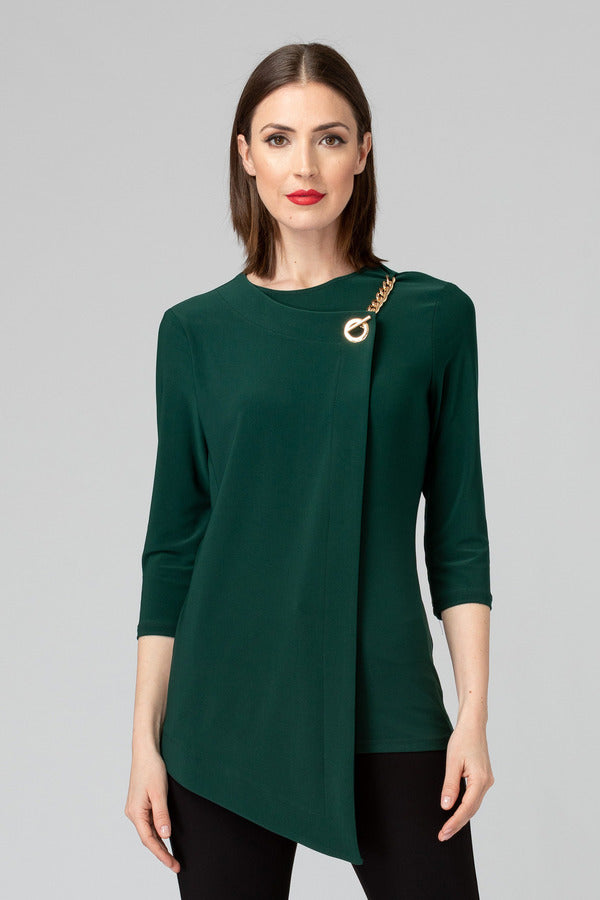 Women's Joseph Ribkoff | Wrap Style Tunic w/ Gold Accent | Emerald