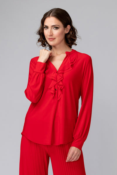 Women's Joseph Ribkoff | Prairie Style Blouse with Ruffles | Lipstick Red