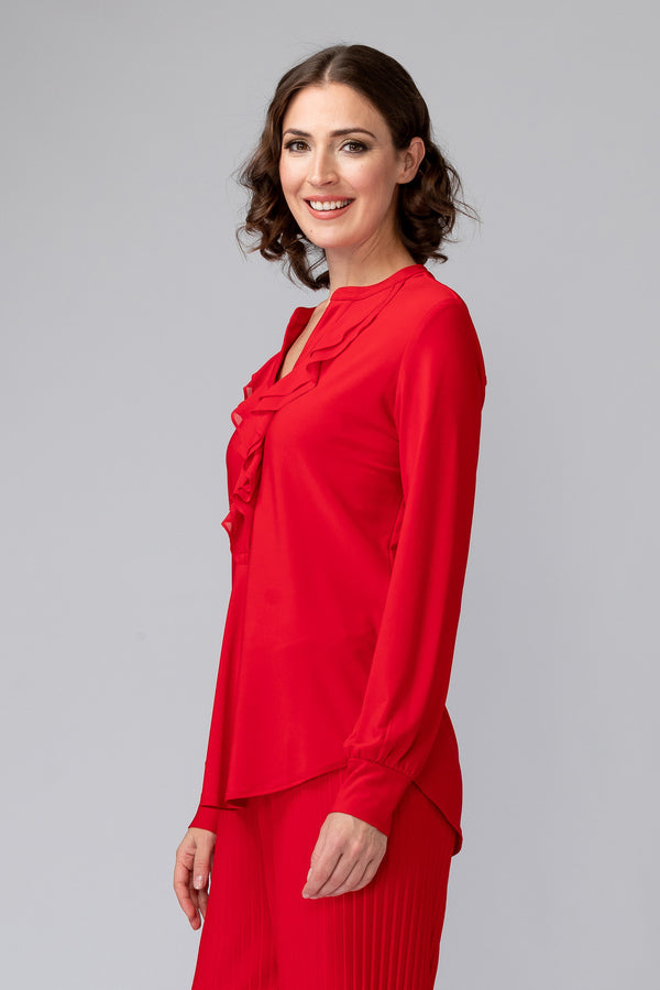 Women's Joseph Ribkoff | Prairie Style Blouse with Ruffles | Red