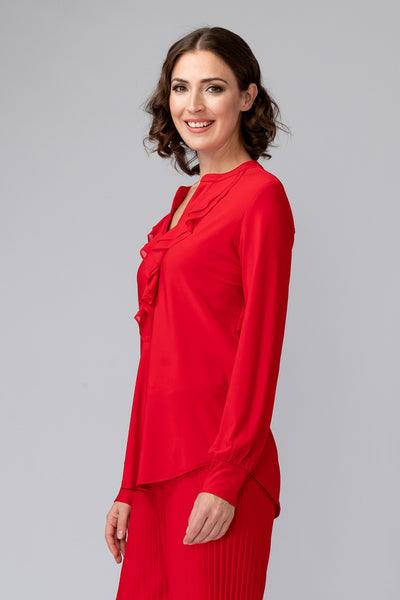 Women's Joseph Ribkoff | Prairie Style Blouse with Ruffles | Lipstick Red