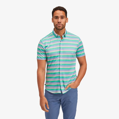 Men's Mizzen + Main | Halyard Short Sleeve | Green Multi Stripe