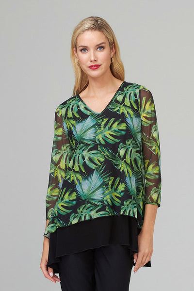 Women's Joseph Ribkoff | Tropical Print Long Tunic | Black/Green
