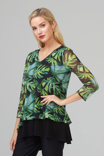 Women's Joseph Ribkoff | Tropical Print Long Tunic | Black/Green