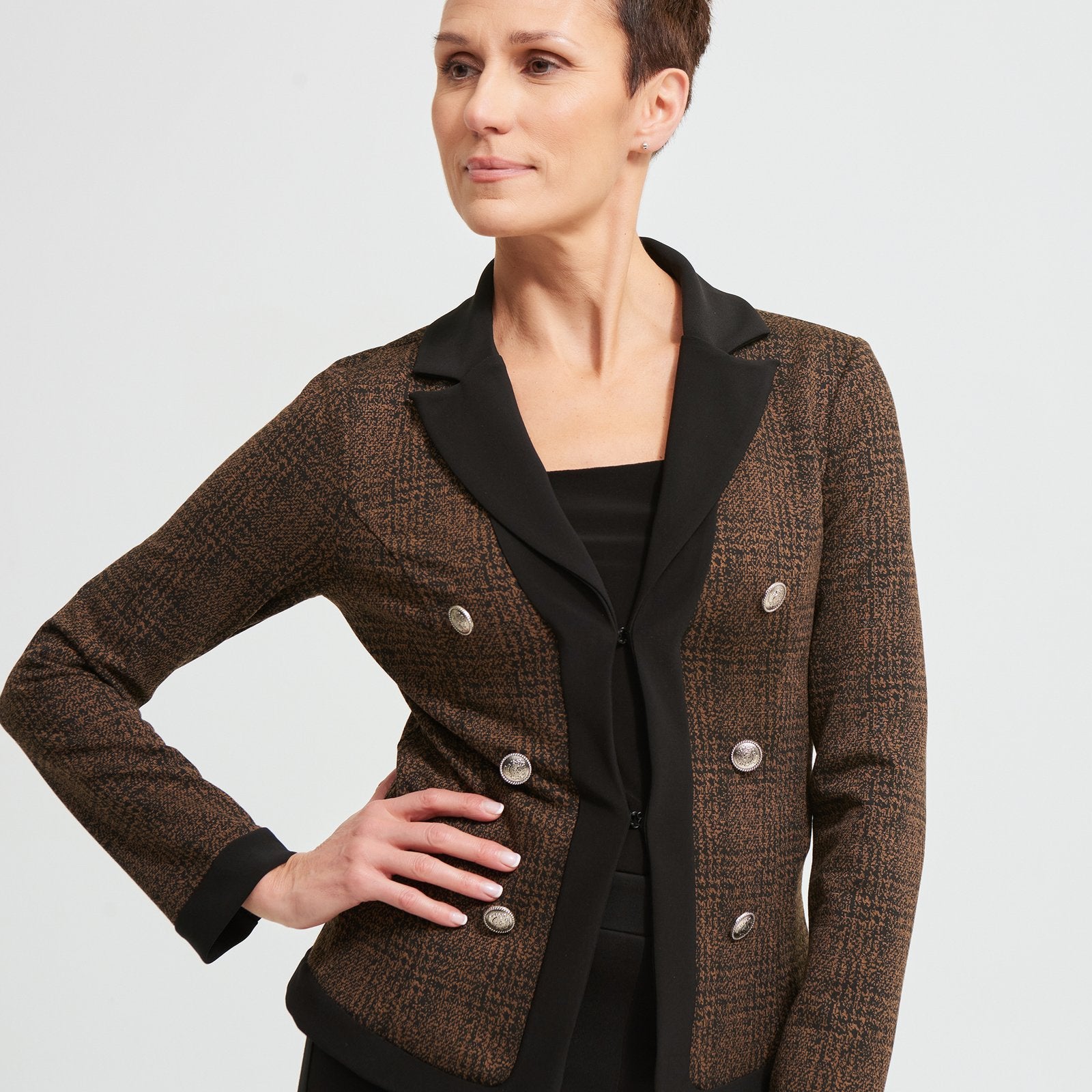 Women s Joseph Ribkoff Blazer Style Jacket Brown 4 Brown Plaid