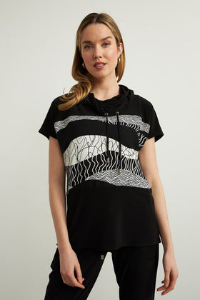 Women's Joseph Ribkoff | Knit Geometric Top | Black and Vanilla