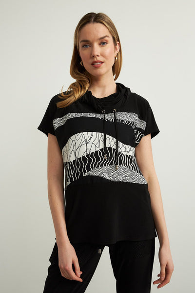 Women's Joseph Ribkoff | Knit Geometric Top | Black and Vanilla