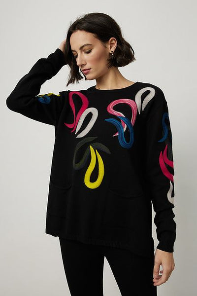 Women's Joseph Ribkoff | Cozy Embroidered Sweater | Black Multi