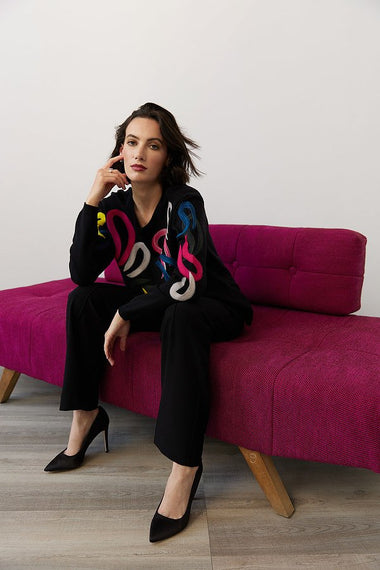 Women's Joseph Ribkoff | Cozy Embroidered Sweater | Black Multi