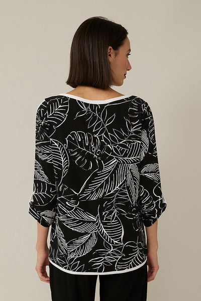Women's Joseph Ribkoff | Palm Print Boat Neck Top  | Black
