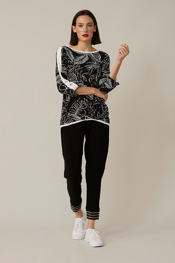 Women's Joseph Ribkoff | Palm Print Boat Neck Top | Black