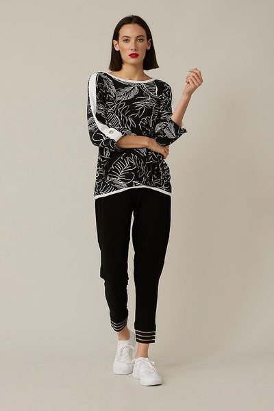 Women's Joseph Ribkoff | Palm Print Boat Neck Top  | Black