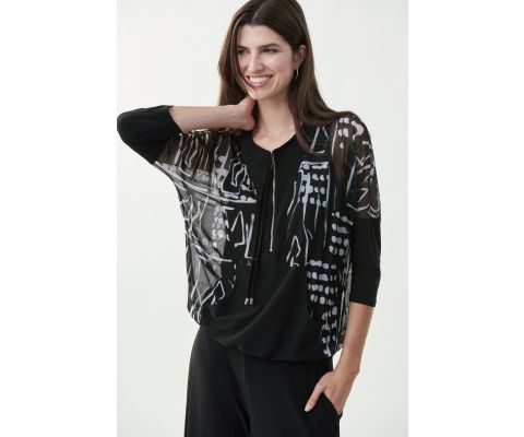 Women's Joseph Ribkoff | Zip Up Abstract Print Top | Black