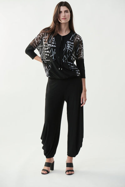 Women's Joseph Ribkoff | Zip Up Abstract Print Top | Black