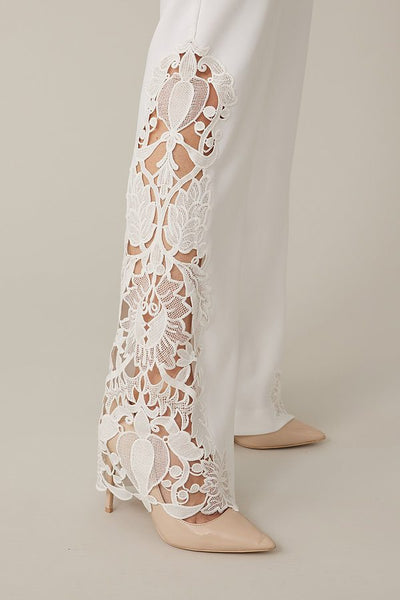 Women's Joseph Ribkoff | Flowing Lace Detail Wide Leg Pant | Vanilla