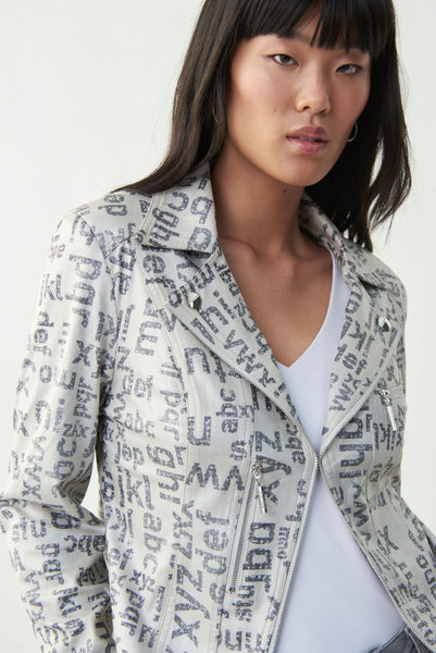 Women's Joseph Ribkoff | Alphabet Printed Moto Jacket | Champagne