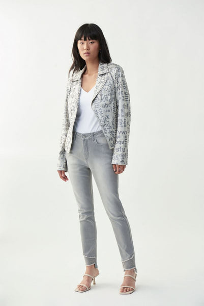 Women's Joseph Ribkoff | Alphabet Printed Moto Jacket | Champagne