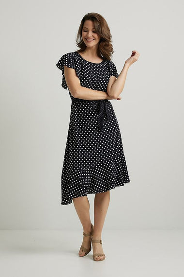 Women's Joseph Ribkoff | Polka Dot and Ruffle Dress | Midnight Blue