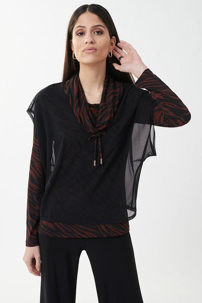 Women's Joseph Ribkoff | Chic Mesh and Animal Cowl Neck Top | Black