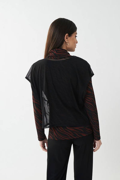 Women's Joseph Ribkoff | Chic Mesh and Animal Cowl Neck Top | Black