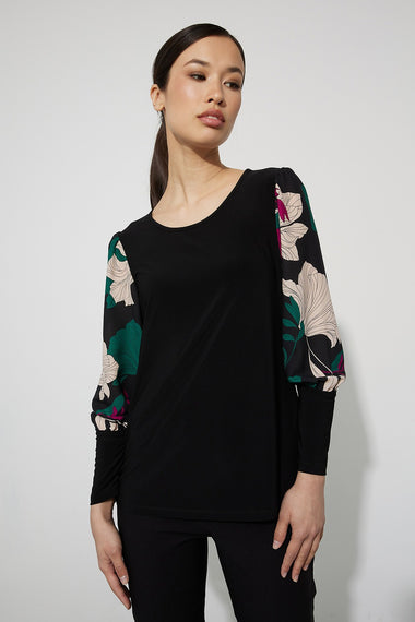Women's Joseph Ribkoff | Top with Floral Sleeves | Black Multi
