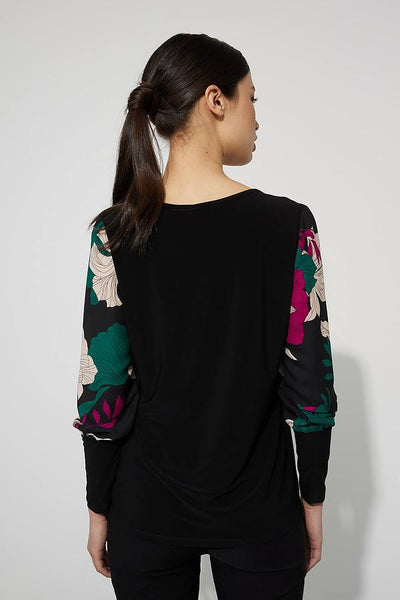Women's Joseph Ribkoff | Top with Floral Sleeves | Black Multi