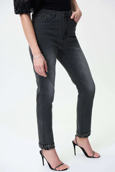 Women's Joseph Ribkoff |High Rise Straight Embellished Jean | Charcoal