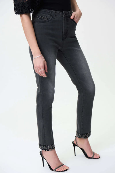 Women's Joseph Ribkoff |High Rise Straight Embellished Jean | Charcoal
