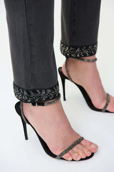 Women's Joseph Ribkoff |High Rise Straight Embellished Jean | Charcoal