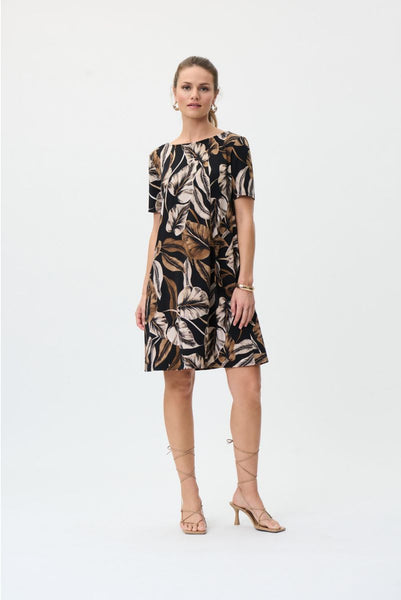 Women's Joseph Ribkoff | Palm Print Shirt Dress | Black and Taupe