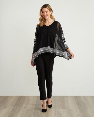 Women's Joseph Ribkoff | Striped Mesh Tunic Top | Black and White