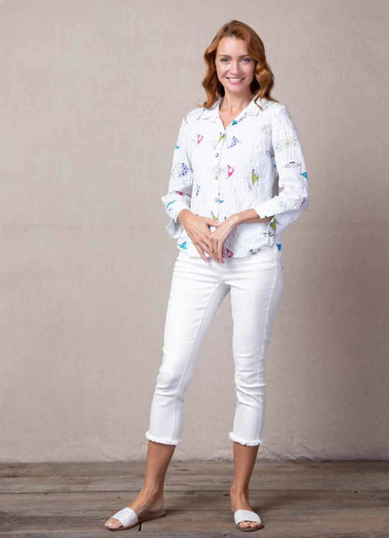 Women's Habitat | Fish Print Top | White Print