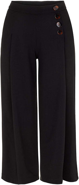 Women's Tribal Jeans | Wide Leg Ankle Pant with Button Accent | Black