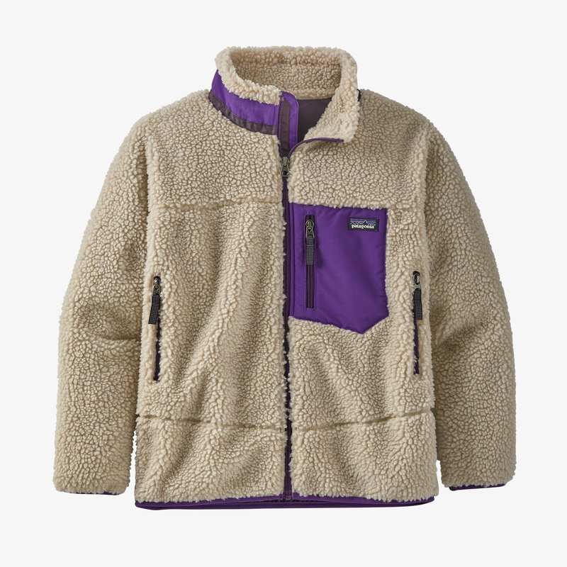 Kid's Patagonia Retro-X Fleece Jacket Natural with Purple