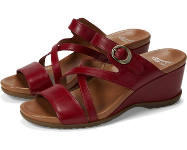 Women's Dansko | Ana Glazed Kid Leather Wedge Sandal | Red