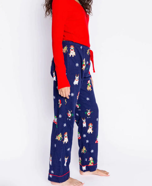 Women s P.J. Salvage Dog Print Flannel Pajama Bottoms Navy
