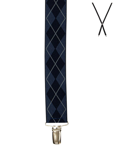 Men's Buckle 1922 | X-Back Suspenders | Navy Argyle Print